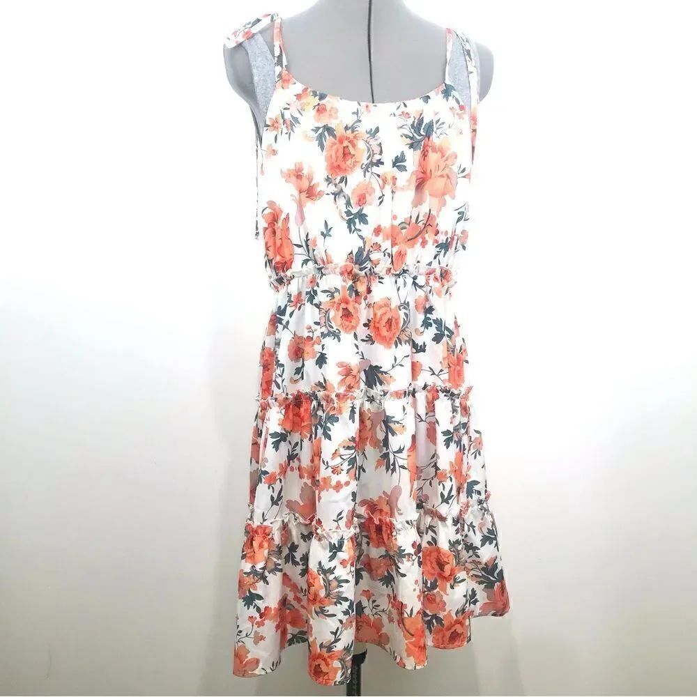 C+D+M Orange Floral Print Tiered Ruffle Halter Dress